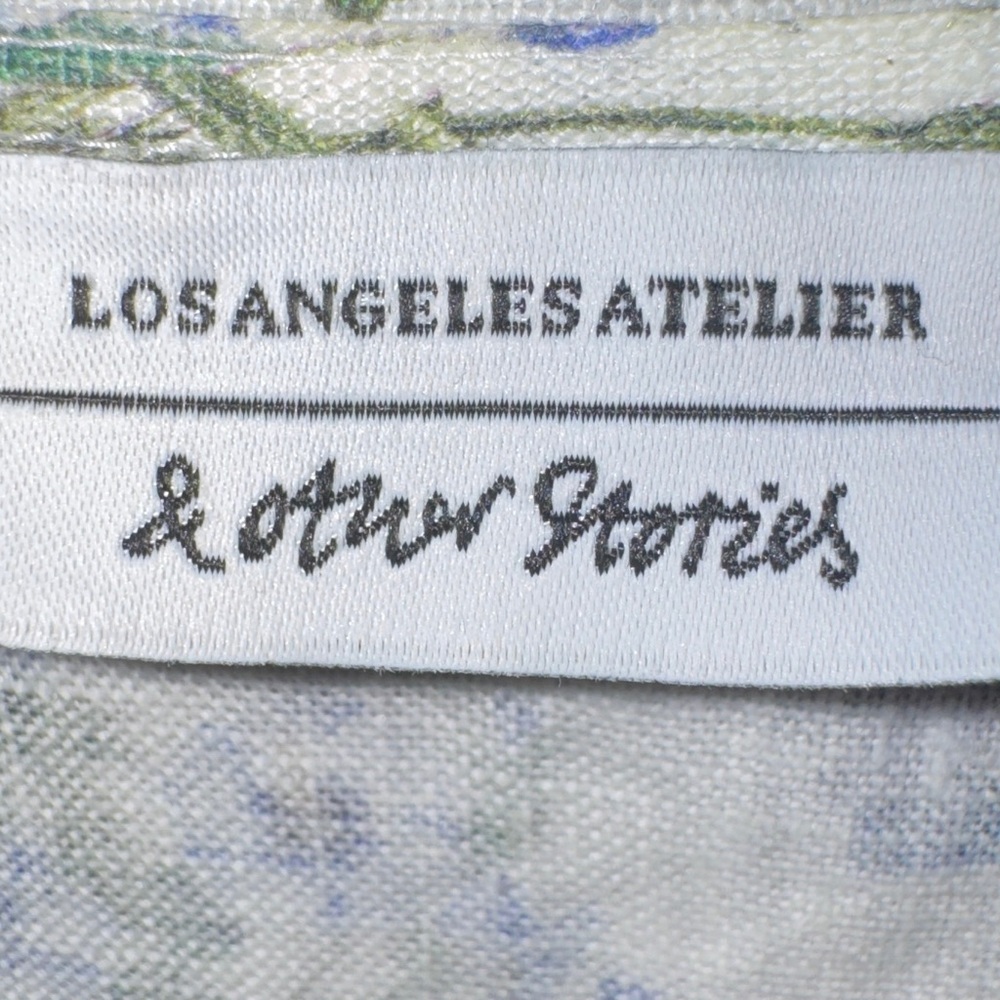 &OTHER STORIES BLUE AND WHITE FLORAL LINEN WRAP MIDI DRESS SIZE 0 - Picture 4 of 10